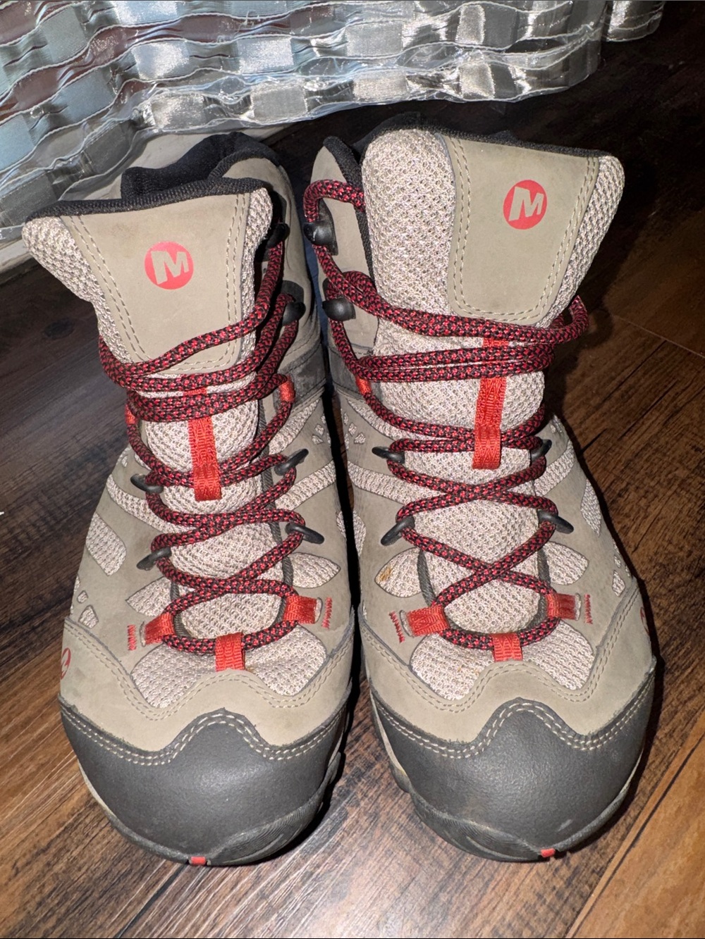 Merrell Women's Tan and Red Lace-Up Hiking Boots